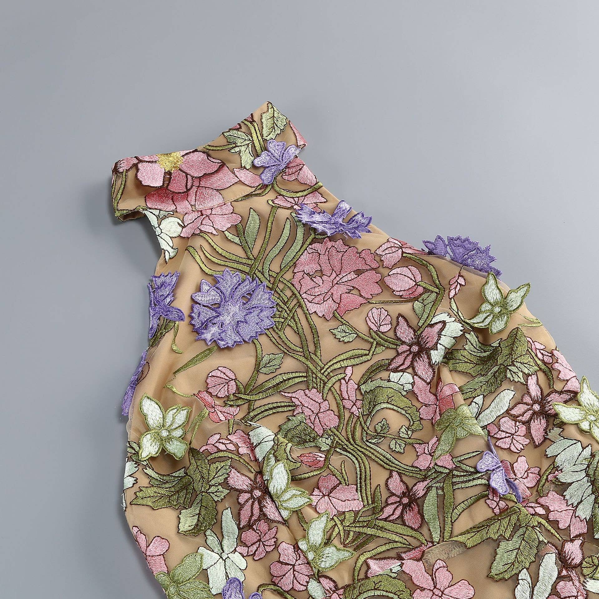 Robe Mini Transparente Élégante Sans Manches à Broderie Florale