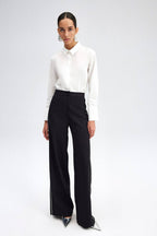 Pantalon Noir Crêpe à Jambes Larges - Élégance Intemporelle