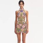 Robe Mini Transparente Élégante Sans Manches à Broderie Florale