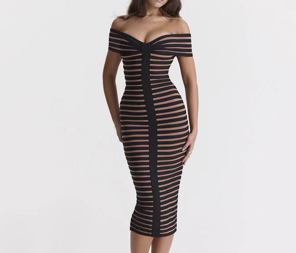 SCHICKES GESTREIFTES BANDEAU-KLEID