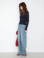 Jean Droit à Jambes Larges - Taille Haute Vintage