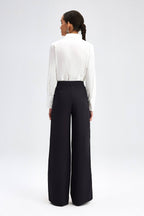 Pantalon Noir Crêpe à Jambes Larges - Élégance Intemporelle