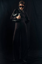 Pantalon Noir Crêpe à Jambes Larges - Élégance Intemporelle