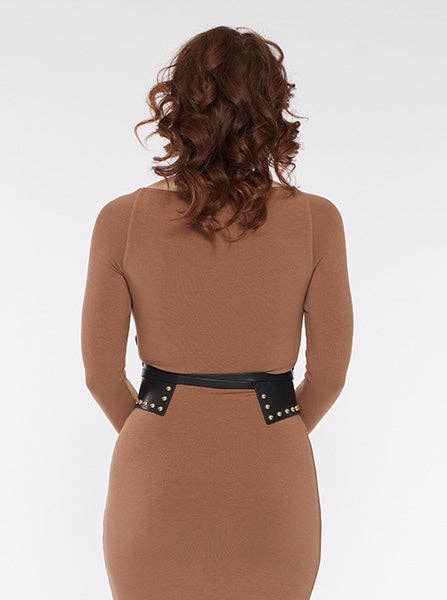 Ceinture Corset à Clous: Taille unique / Noix de pécan/or