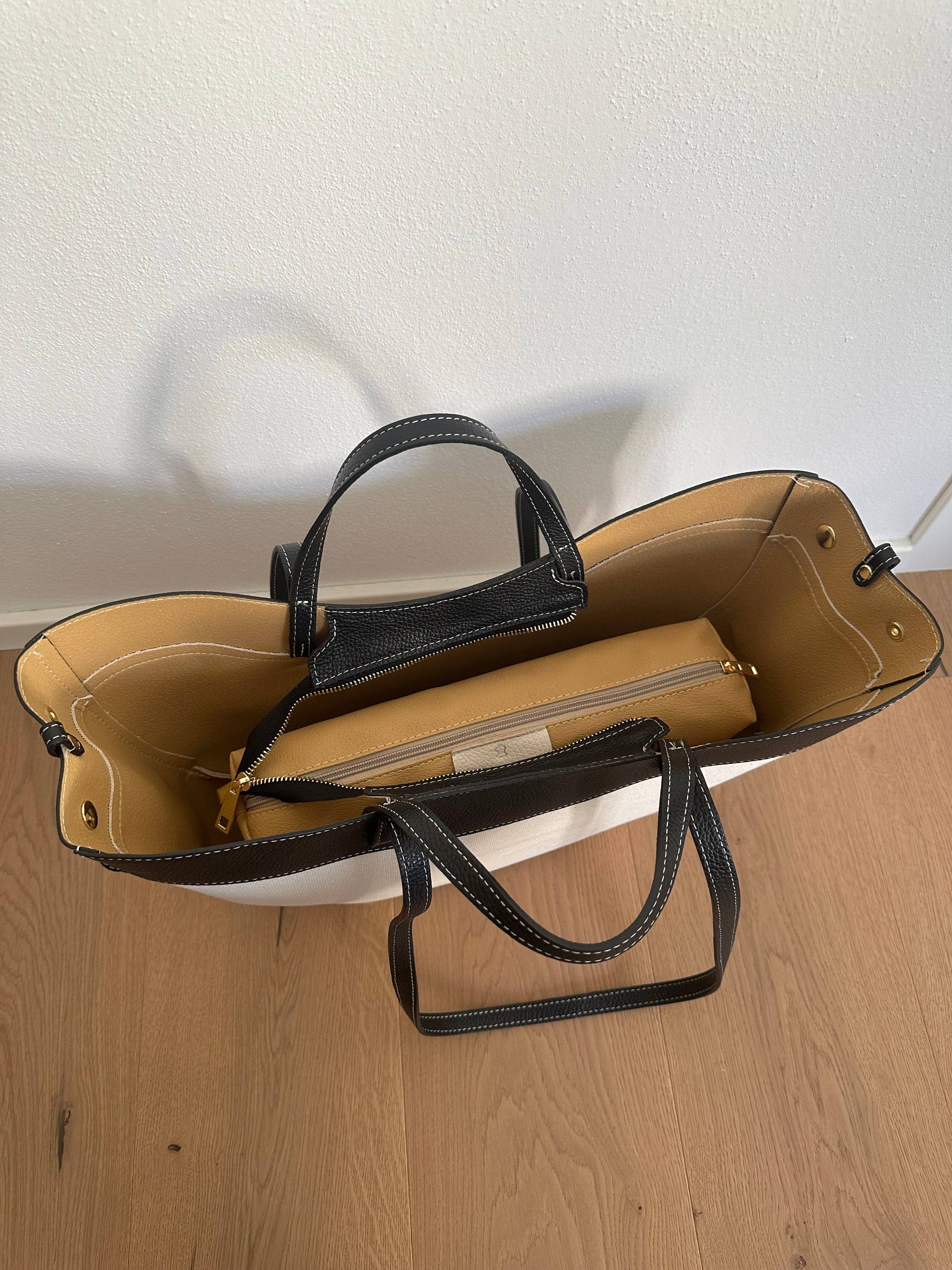 Grand sac DAPHNE en toile: Cognac (cuir)