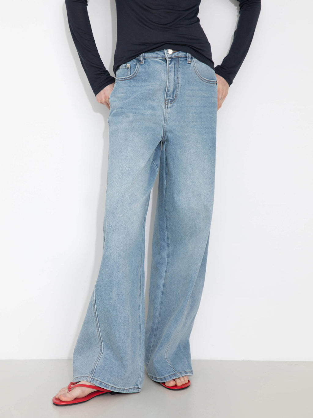 Jean Droit à Jambes Larges - Taille Haute Vintage