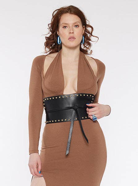 Ceinture Corset à Clous: Taille unique / Noix de pécan/or