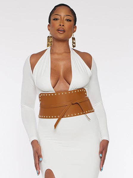 Ceinture Corset à Clous: Taille unique / Noix de pécan/or
