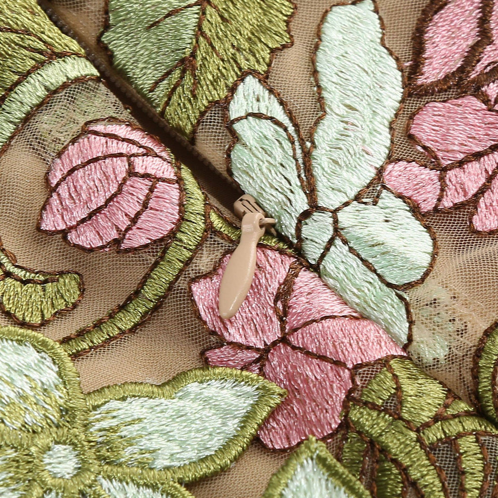 Robe Mini Transparente Élégante Sans Manches à Broderie Florale