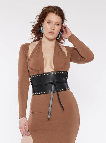 Ceinture Corset à Clous: Taille unique / Noix de pécan/or