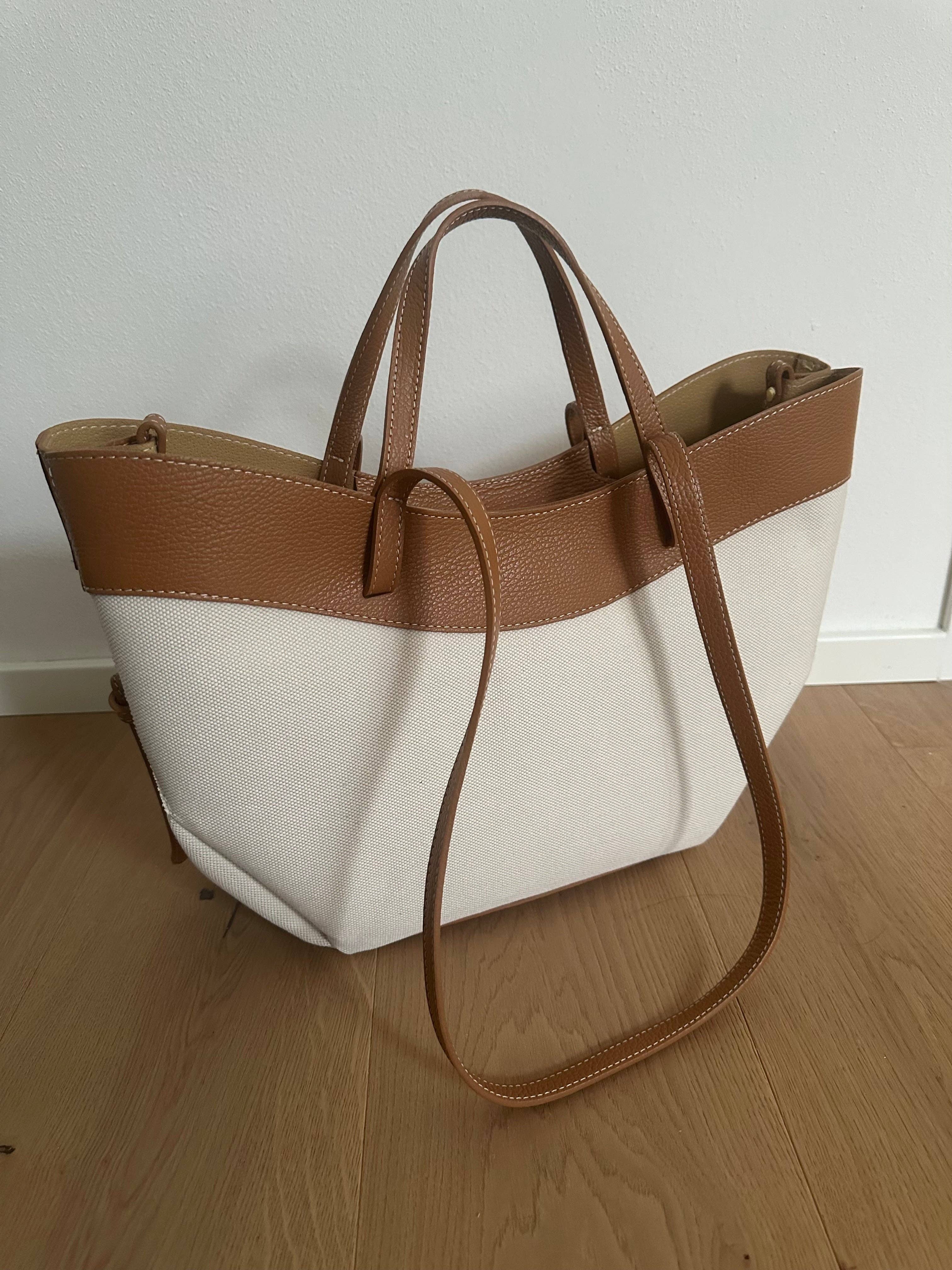 Grand sac DAPHNE en toile: Cognac (cuir)